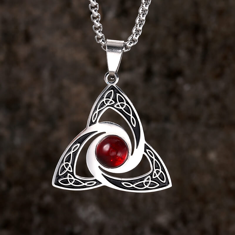 Celtic Knot Red Gemstone Stainless Steel Necklace
