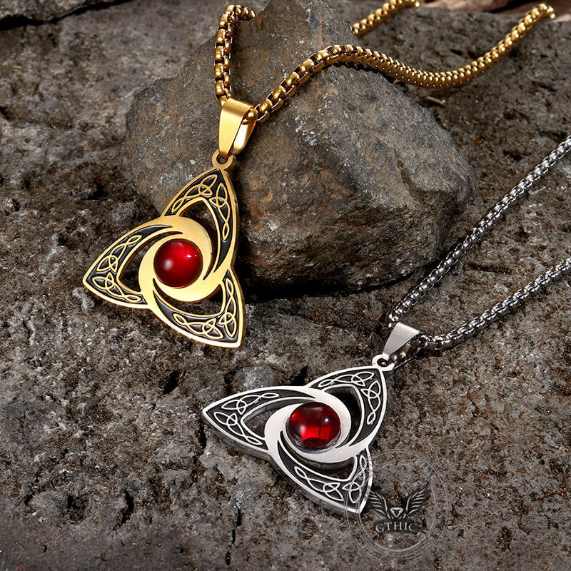 Celtic Knot Red Gemstone Stainless Steel Necklace