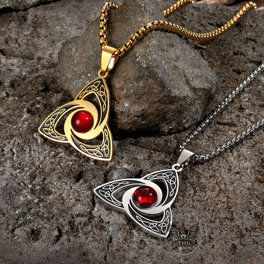 Celtic Knot Red Gemstone Stainless Steel Necklace
