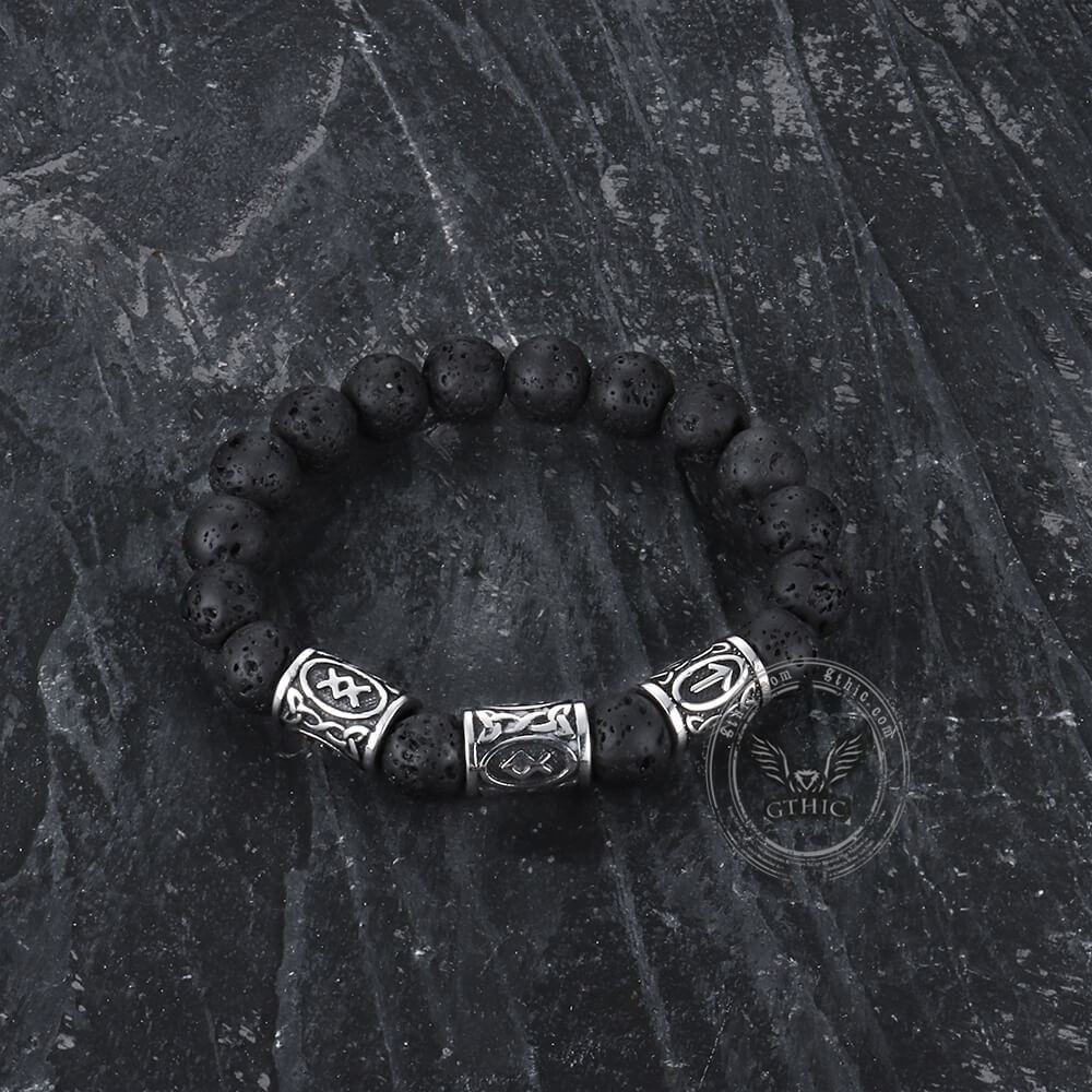 Celtic Knot Volcanic Rock Stainless Steel Bracelet