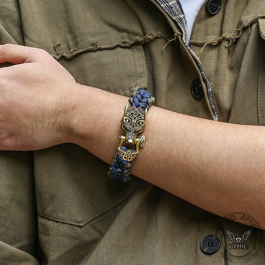 Celtic Wolf Brass Paracord Bracelet