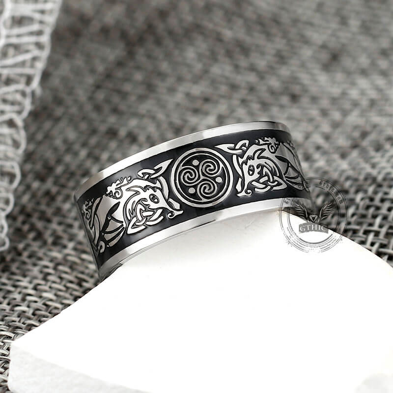 Celtic Wolf Triquetra Stainless Steel Viking Ring