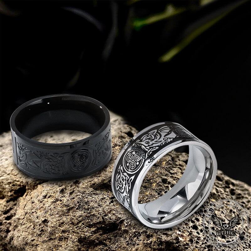 Celtic Wolf Triquetra Stainless Steel Viking Ring