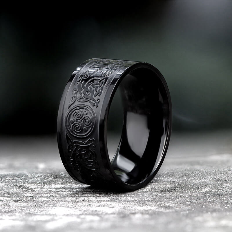 Celtic Wolf Triquetra Stainless Steel Viking Ring