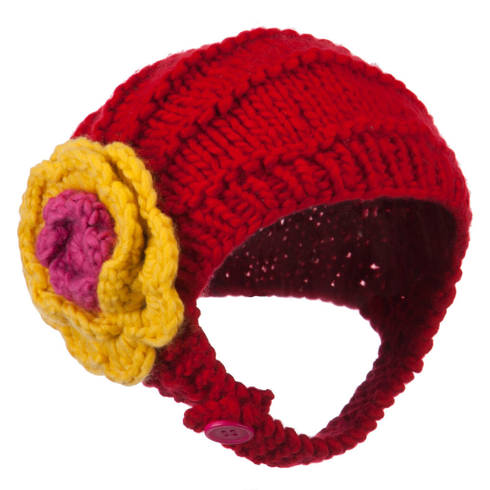 Girl's Flower Detail Chin Ski Beanie