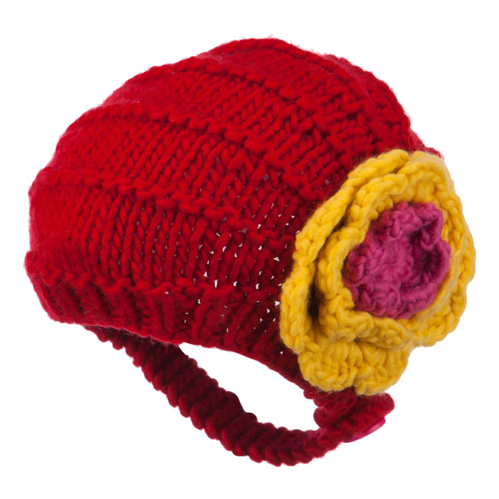 Girl's Flower Detail Chin Ski Beanie