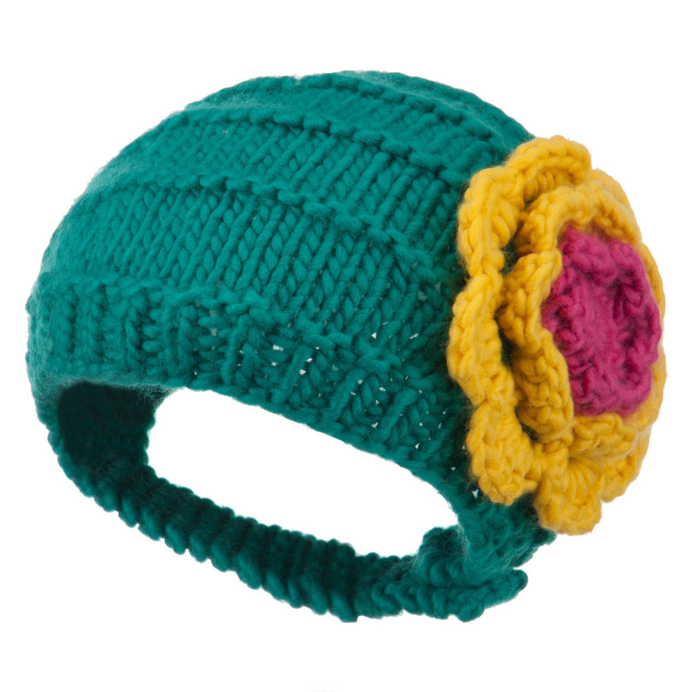 Girl's Flower Detail Chin Ski Beanie