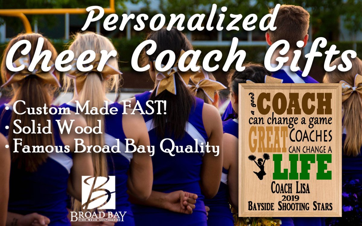 Custom Cheer Coach Gift – Personalized Wood Plaque with Name & Year – “Great Coaches Change Lives” – Solid Wood – Cheerleader Gift – USA Made