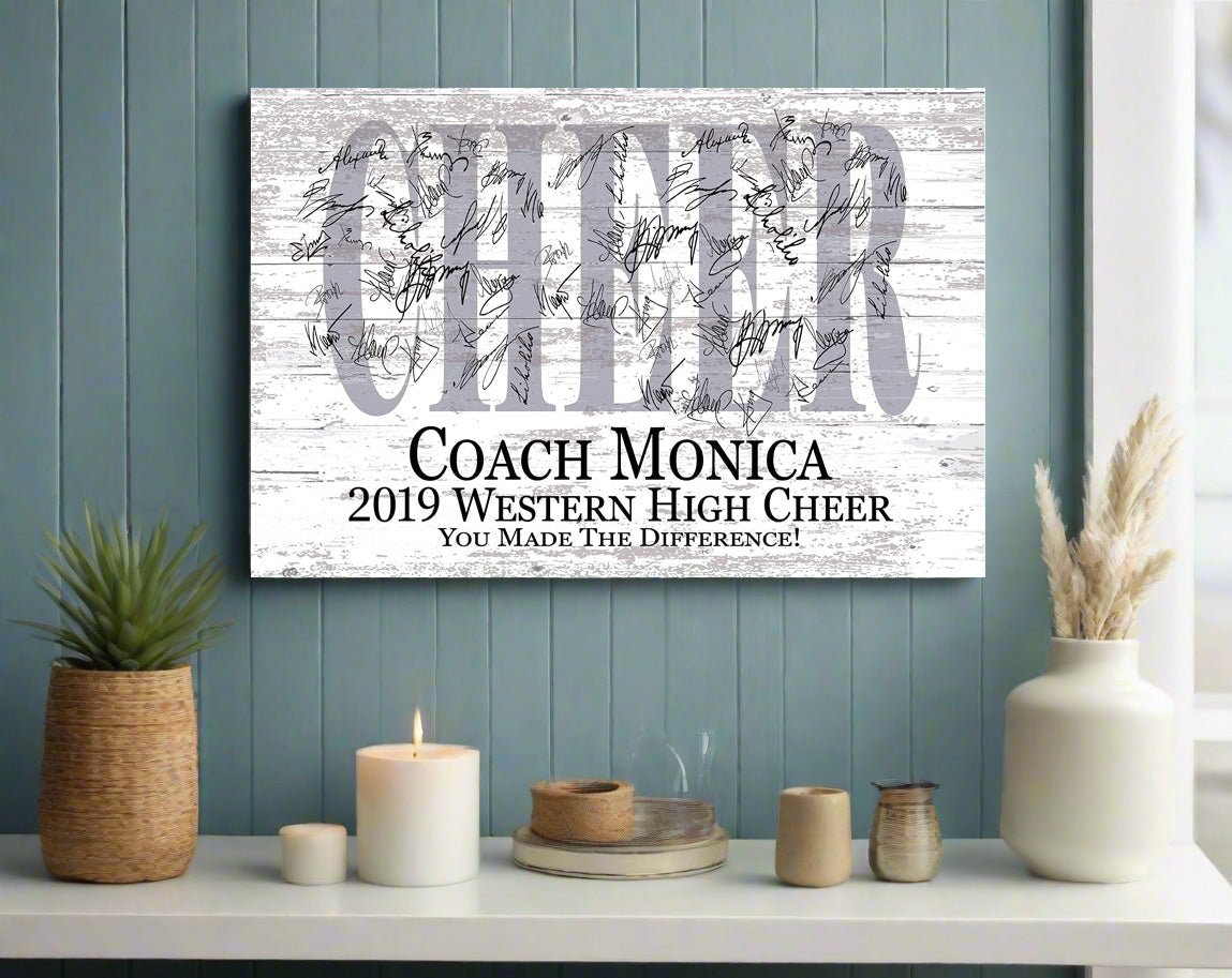 Custom Cheer Coach Gift – Signable Plaque from Team | Personalized Cheerleading Coach Wall Art