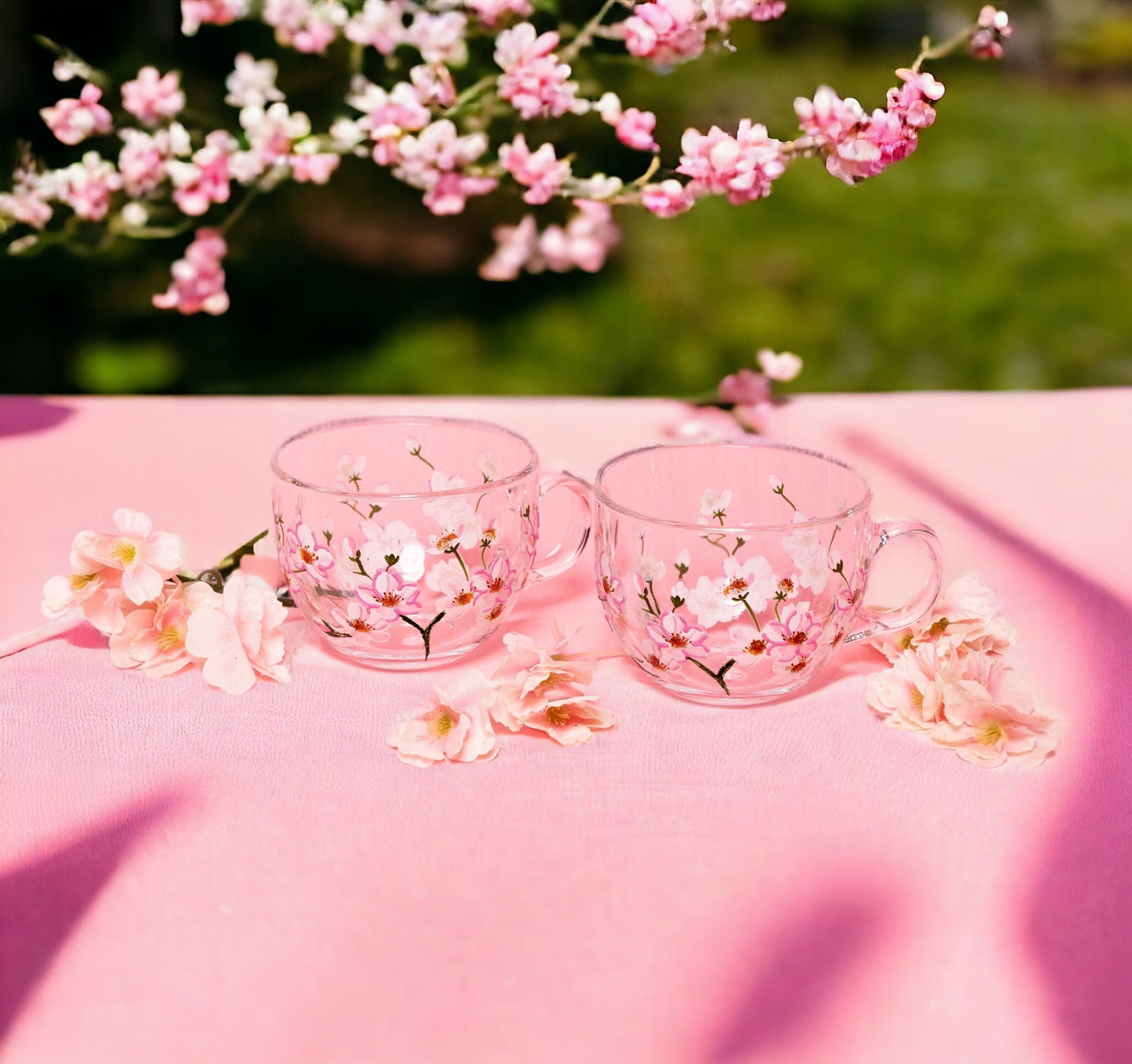 Painted Cherry Blossom Mugs