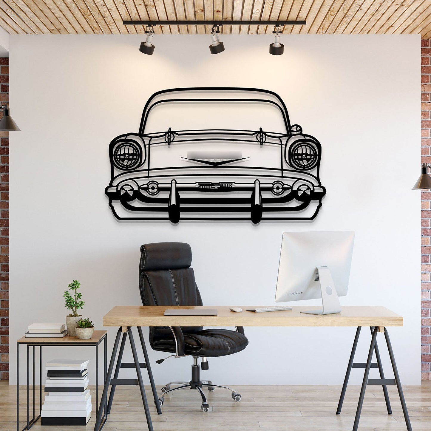 1957 Bel Air Front View Metal Car Wall Art - MT1330
