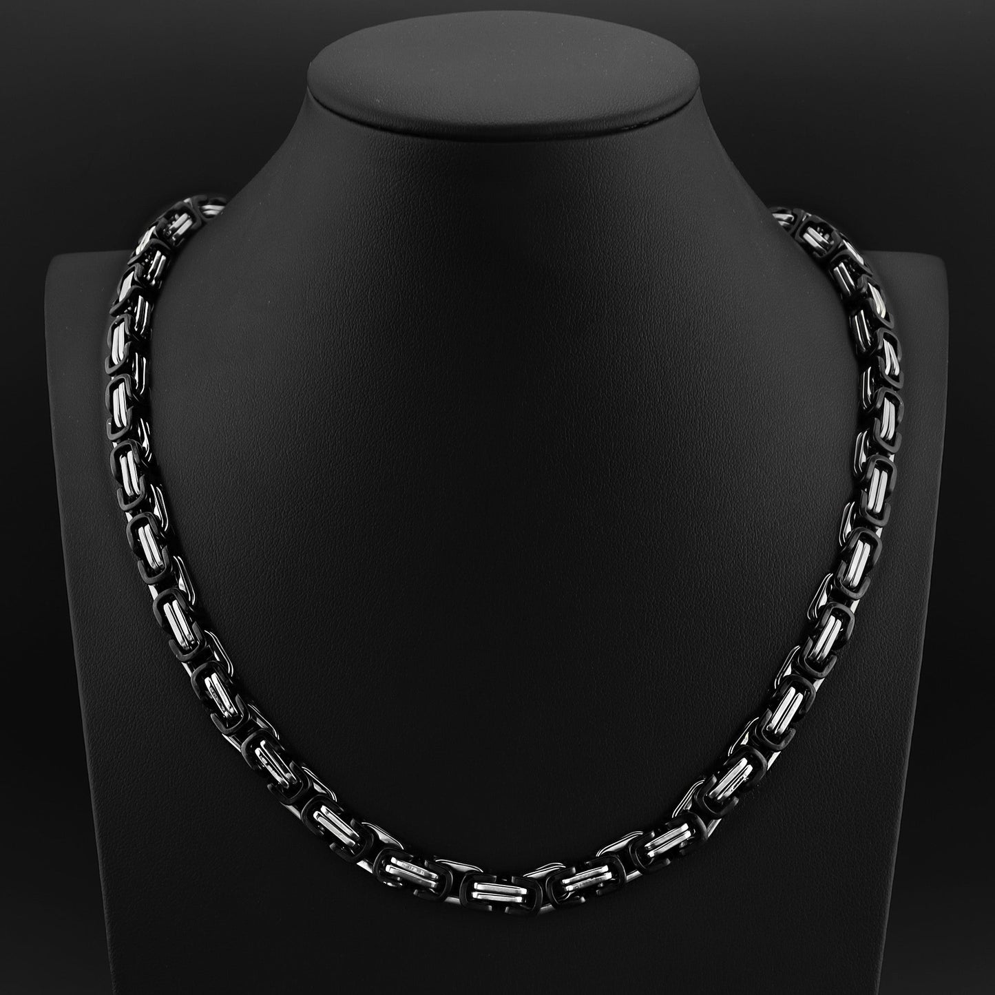 Stainless Steel And Black Byzantine Chain Necklace
