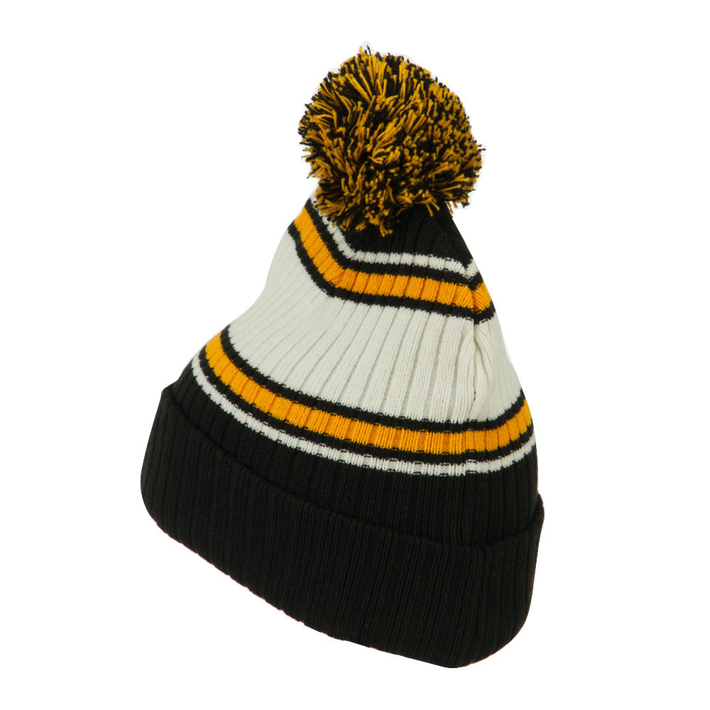 Contrast Jacquard Striped Cuff Watch Cap Beanie