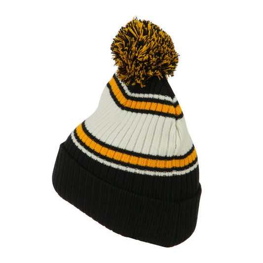 Contrast Jacquard Striped Cuff Watch Cap Beanie