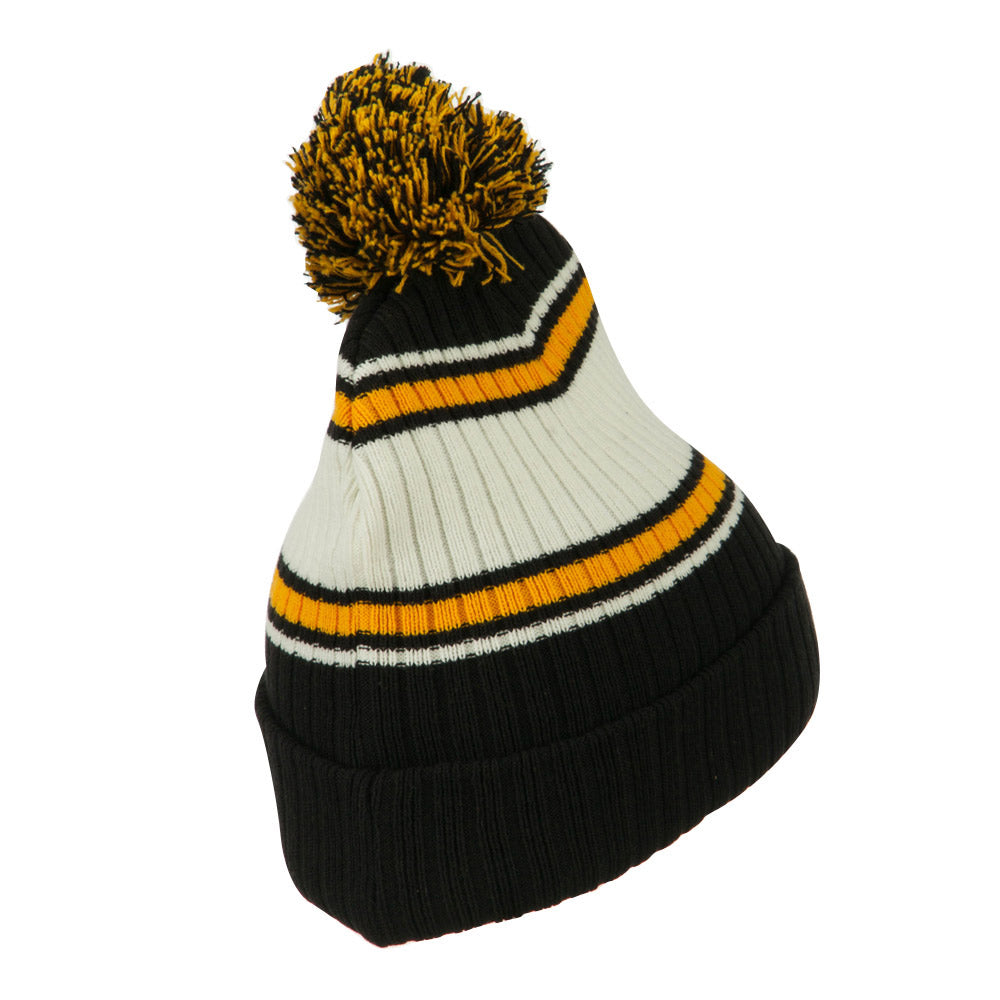 Contrast Jacquard Striped Cuff Watch Cap Beanie