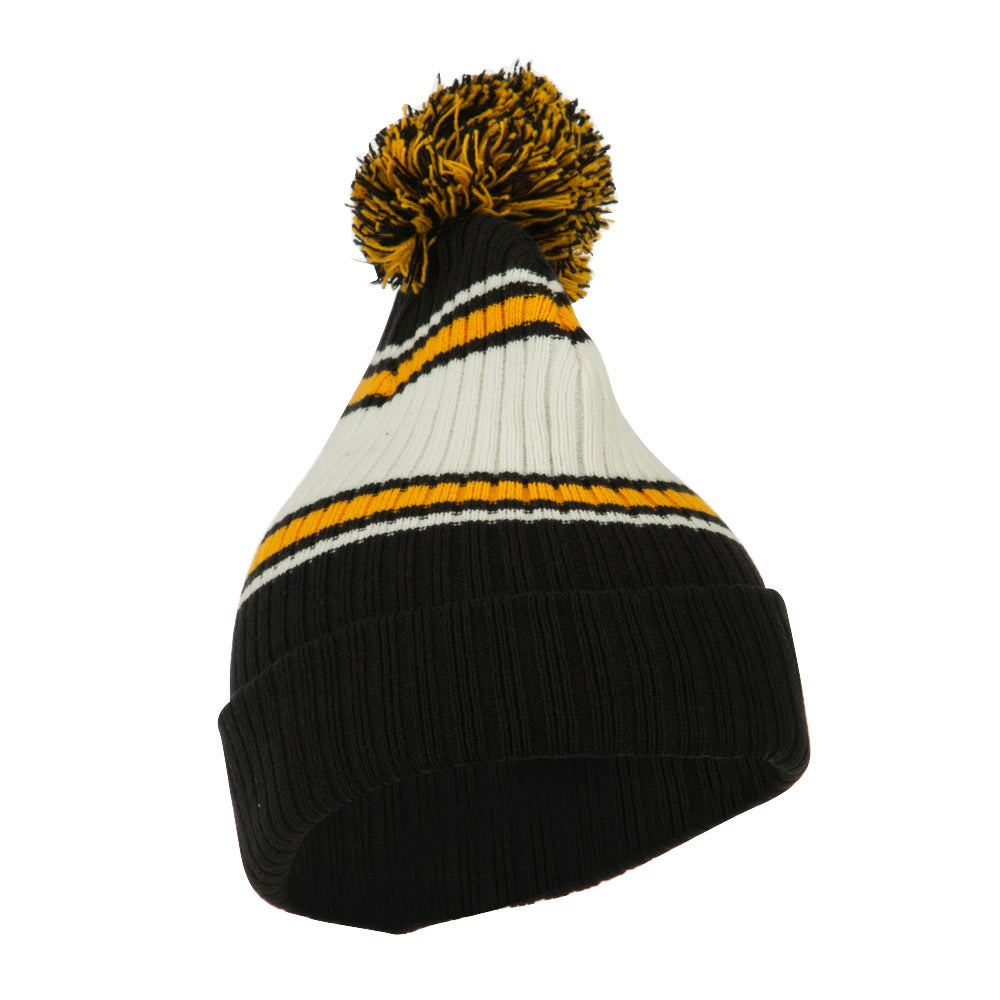 Contrast Jacquard Striped Cuff Watch Cap Beanie