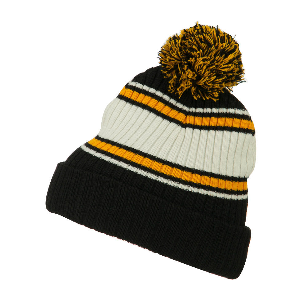 Contrast Jacquard Striped Cuff Watch Cap Beanie
