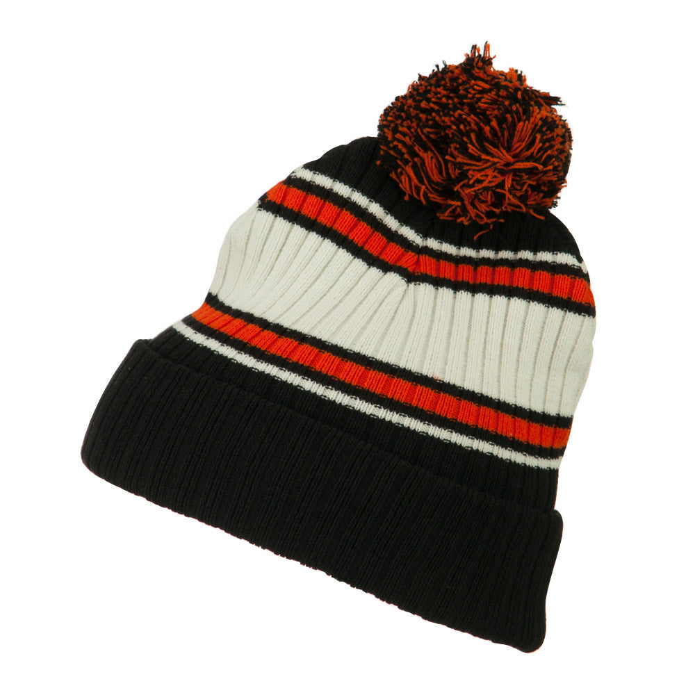 Contrast Jacquard Striped Cuff Watch Cap Beanie