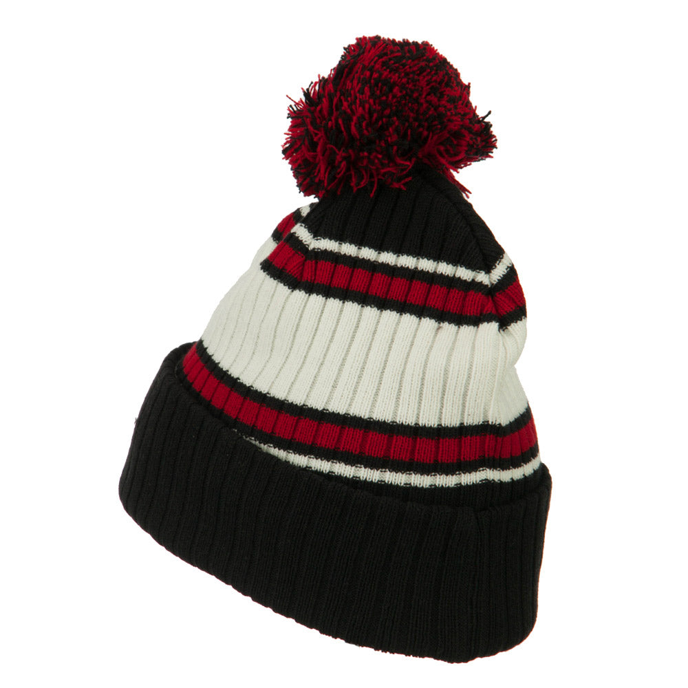Contrast Jacquard Striped Cuff Watch Cap Beanie