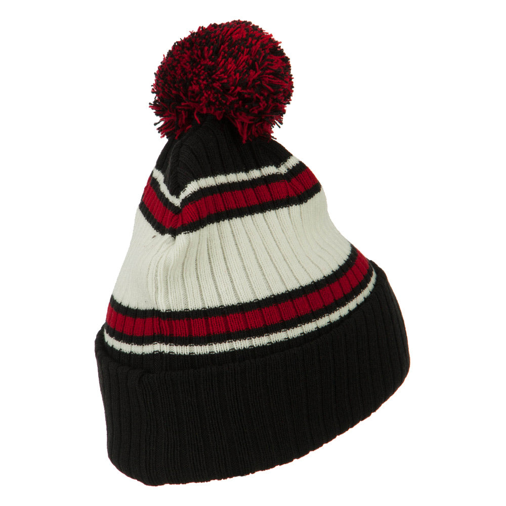 Contrast Jacquard Striped Cuff Watch Cap Beanie