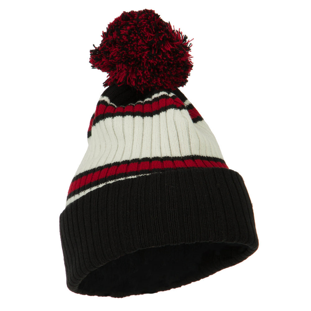 Contrast Jacquard Striped Cuff Watch Cap Beanie