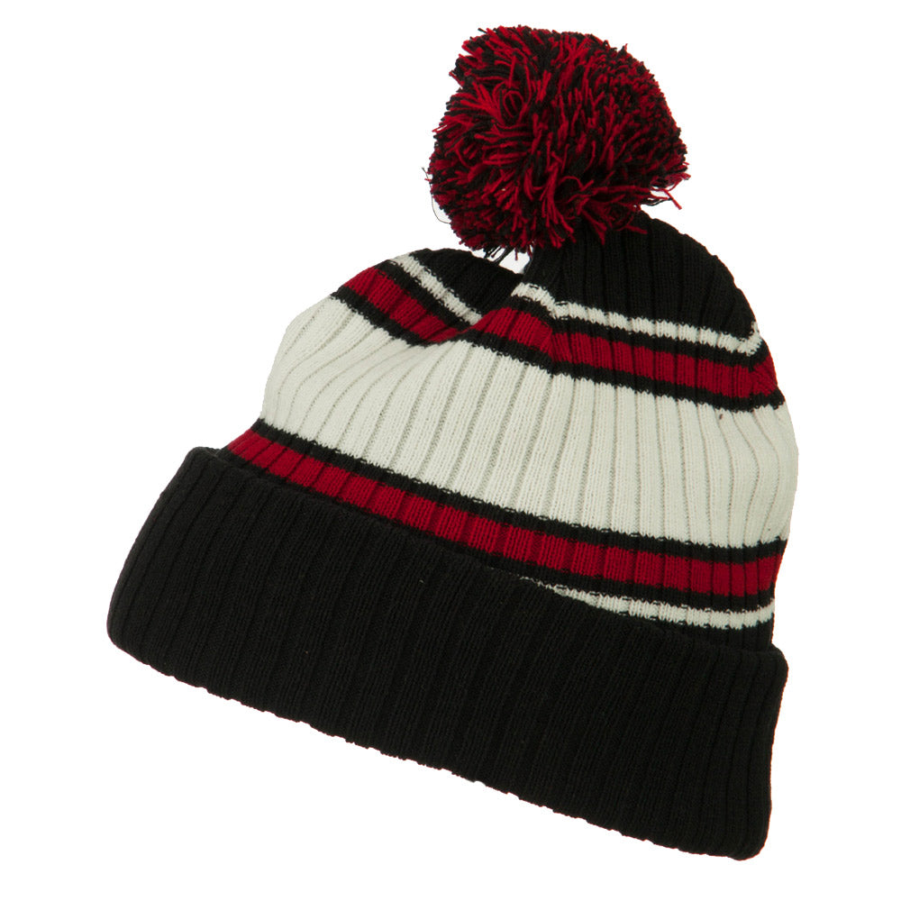Contrast Jacquard Striped Cuff Watch Cap Beanie