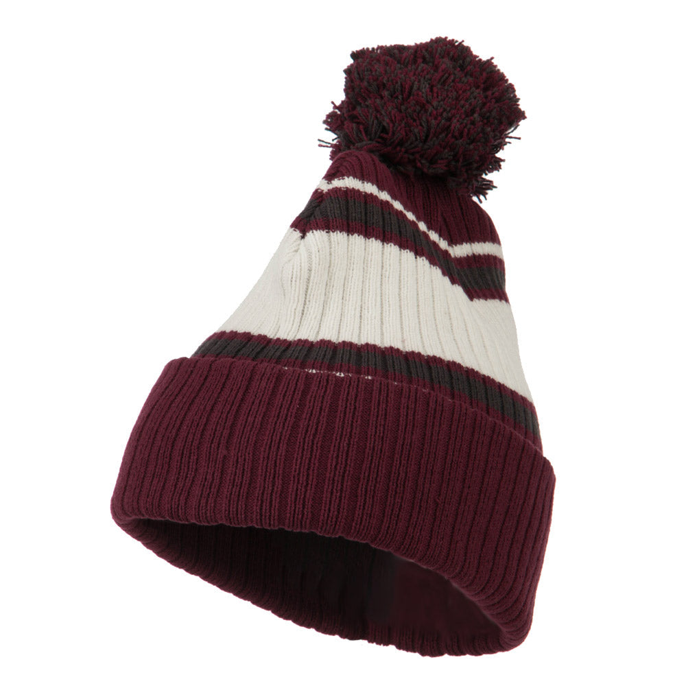 Contrast Jacquard Striped Cuff Watch Cap Beanie