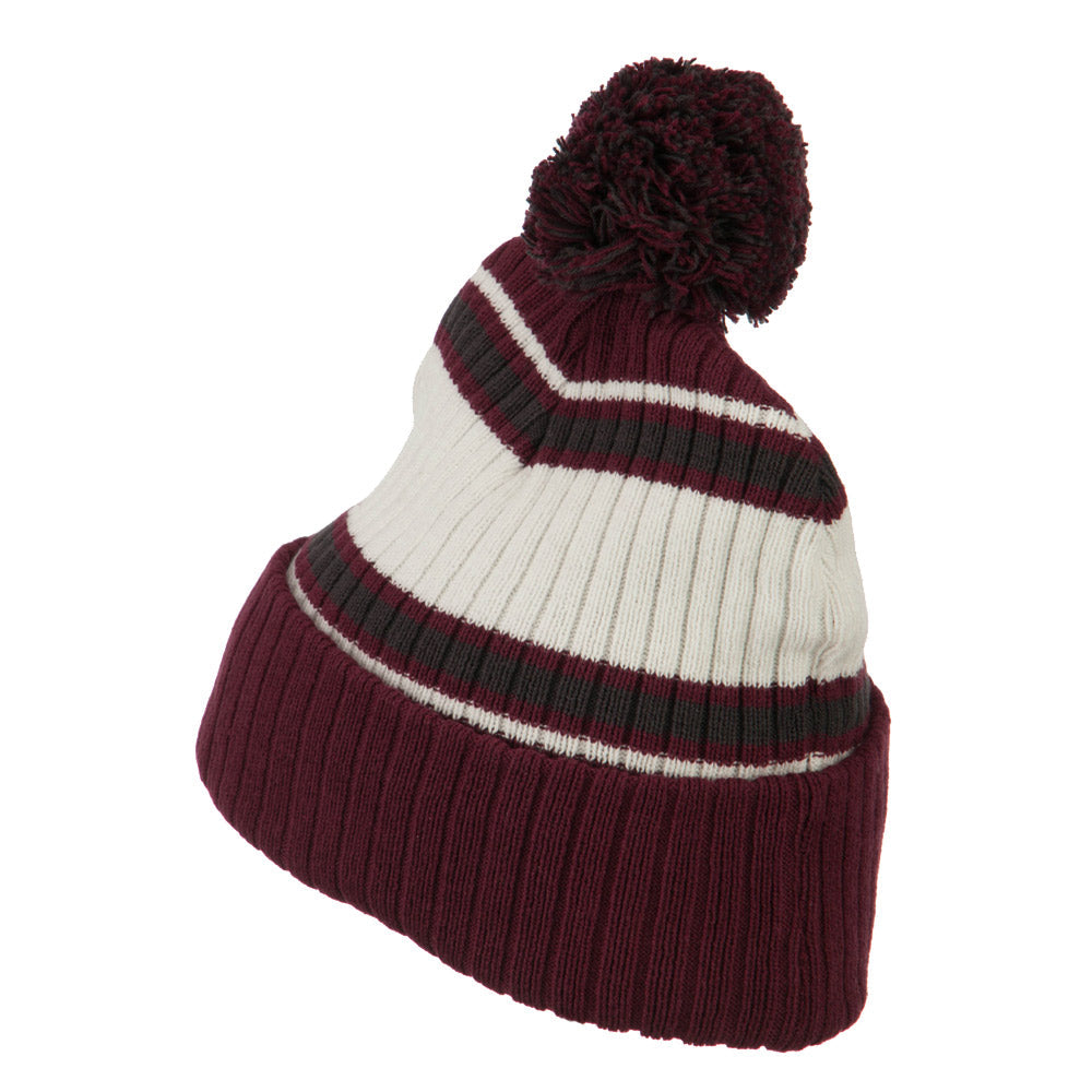 Contrast Jacquard Striped Cuff Watch Cap Beanie