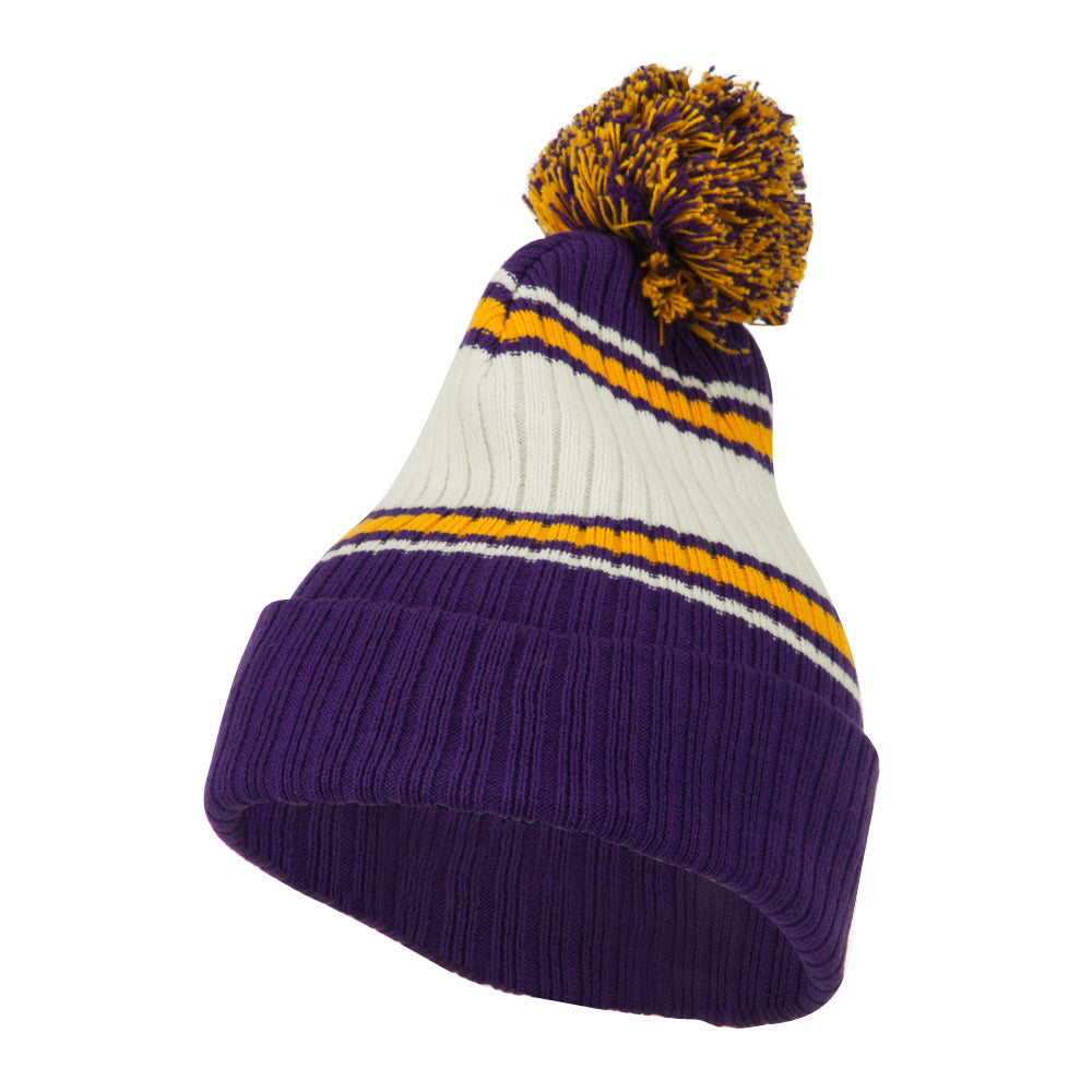 Contrast Jacquard Striped Cuff Watch Cap Beanie