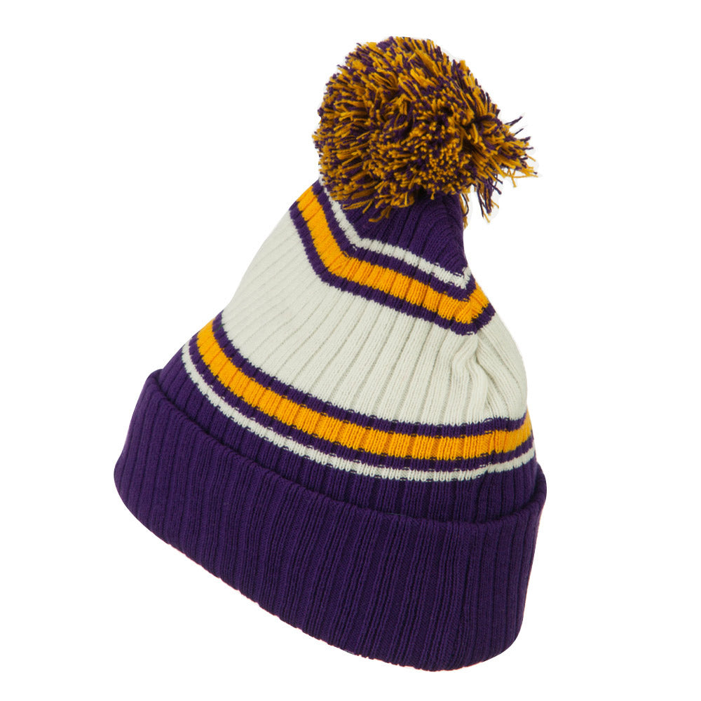 Contrast Jacquard Striped Cuff Watch Cap Beanie