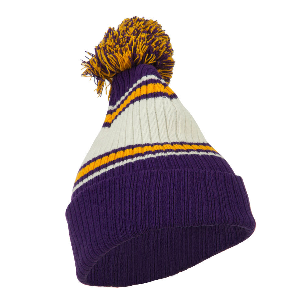 Contrast Jacquard Striped Cuff Watch Cap Beanie