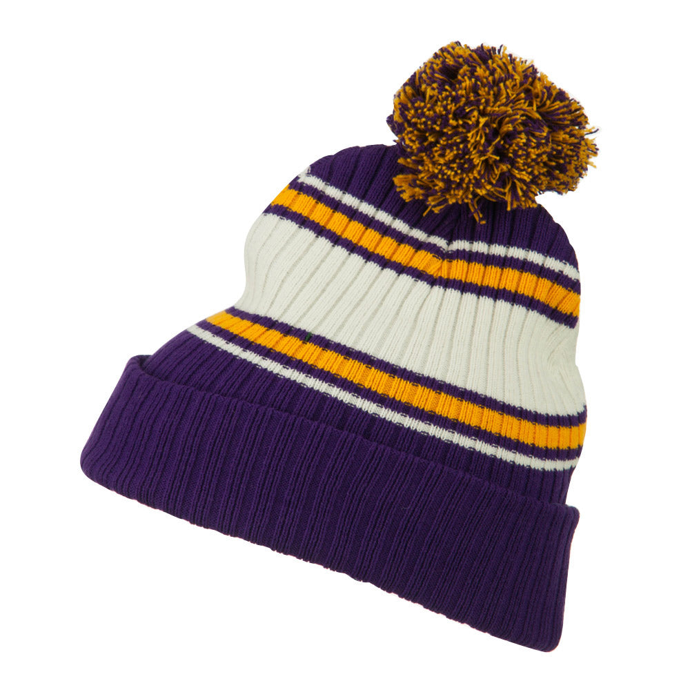 Contrast Jacquard Striped Cuff Watch Cap Beanie