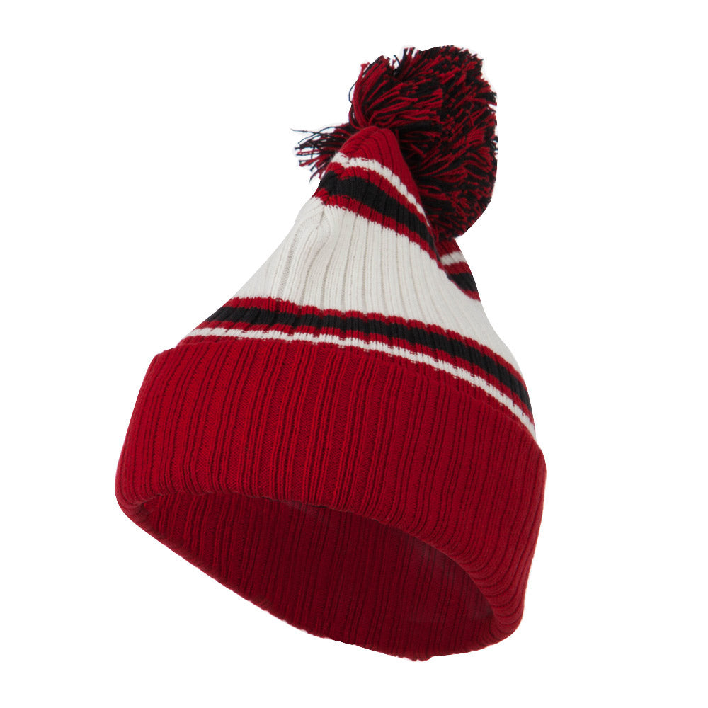 Contrast Jacquard Striped Cuff Watch Cap Beanie