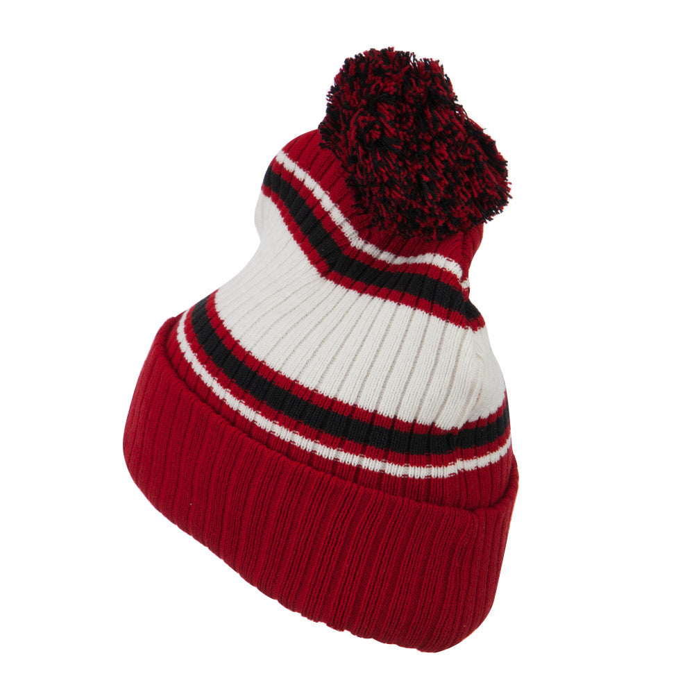 Contrast Jacquard Striped Cuff Watch Cap Beanie