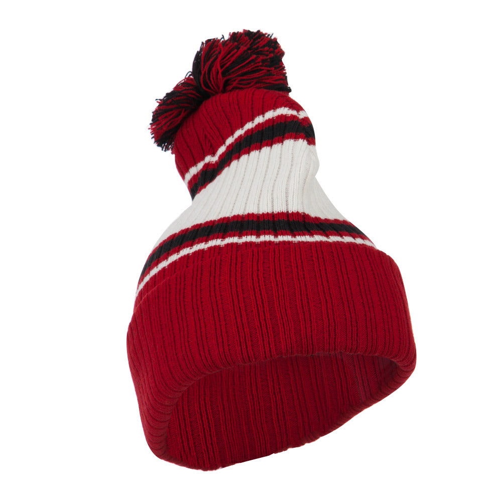 Contrast Jacquard Striped Cuff Watch Cap Beanie