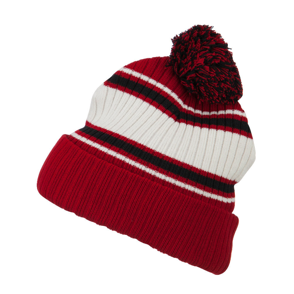 Contrast Jacquard Striped Cuff Watch Cap Beanie