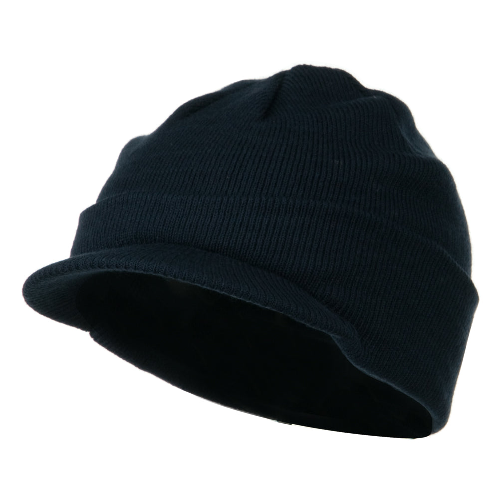 Cuff Knitted Beanie with Visor Bill