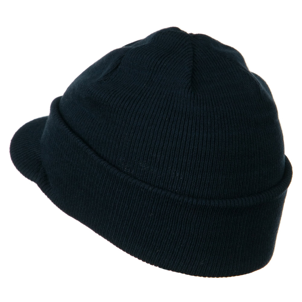 Cuff Knitted Beanie with Visor Bill