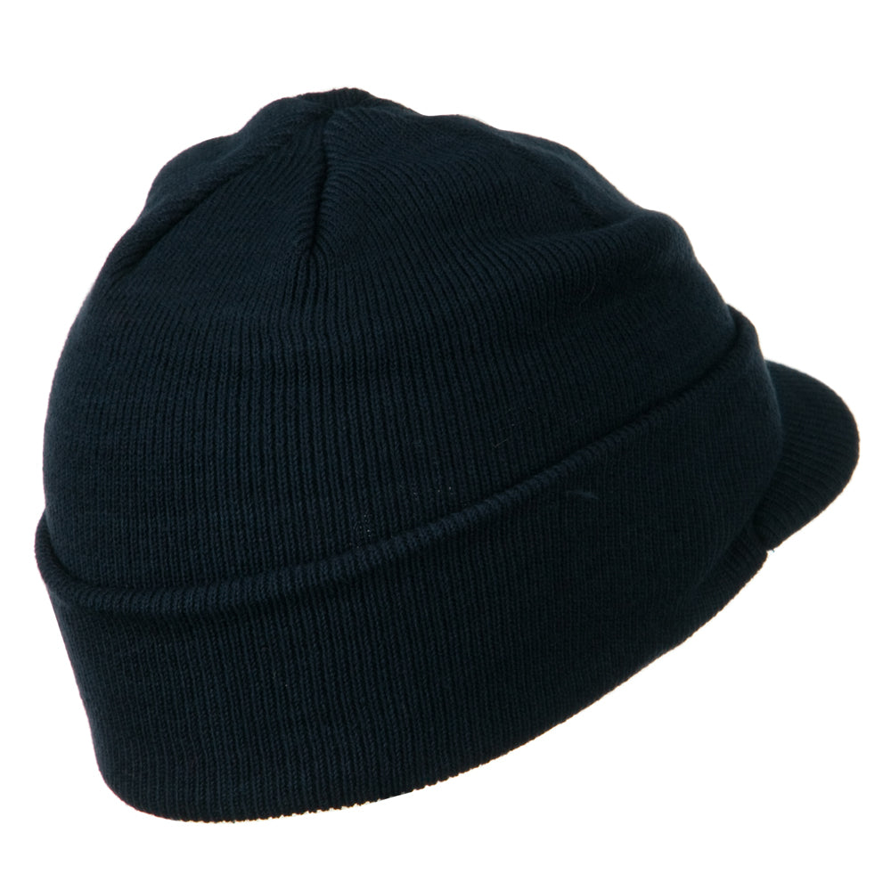 Cuff Knitted Beanie with Visor Bill