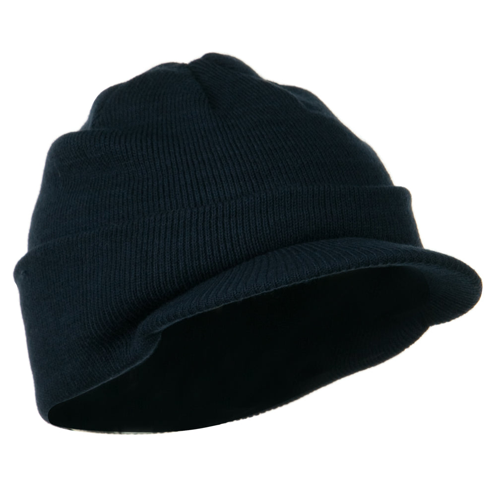 Cuff Knitted Beanie with Visor Bill