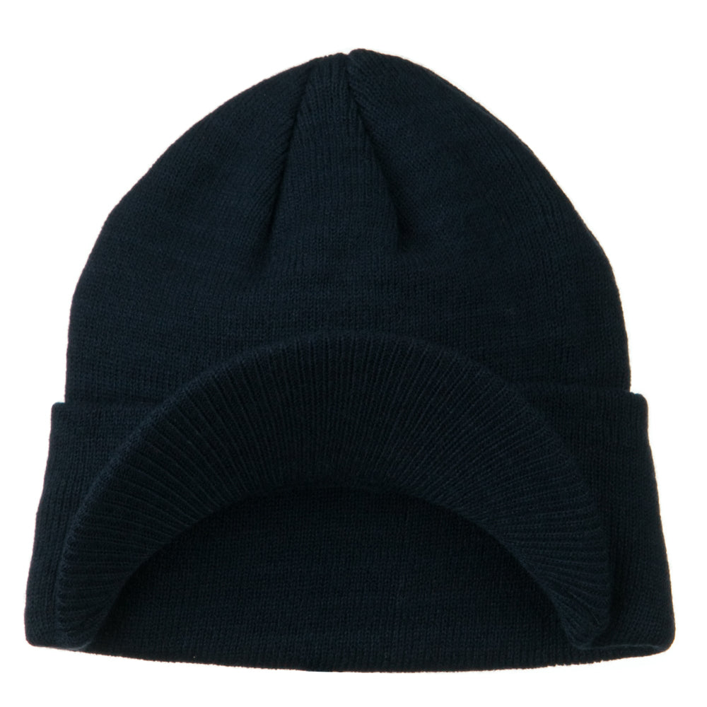 Cuff Knitted Beanie with Visor Bill