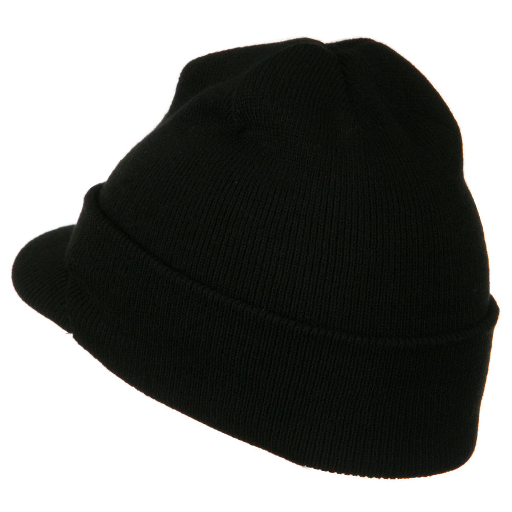 Cuff Knitted Beanie with Visor Bill