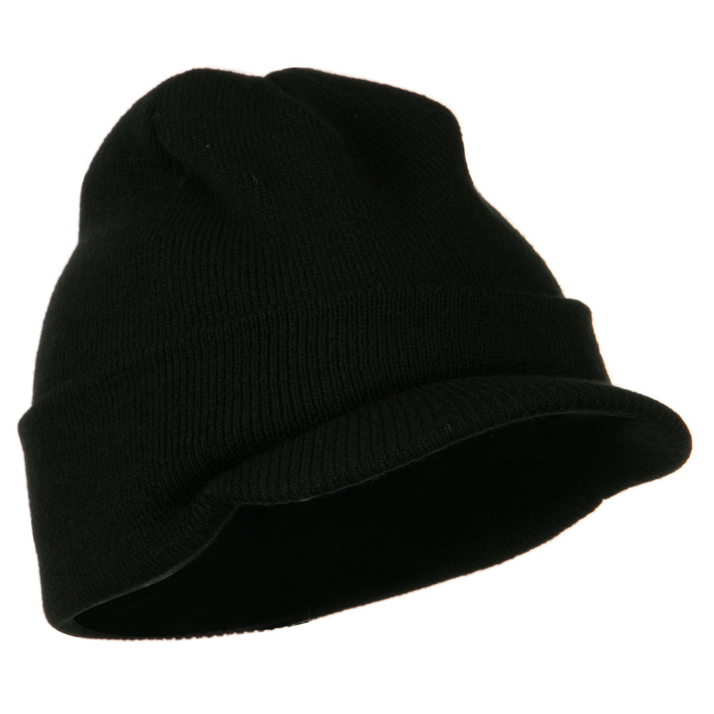 Cuff Knitted Beanie with Visor Bill