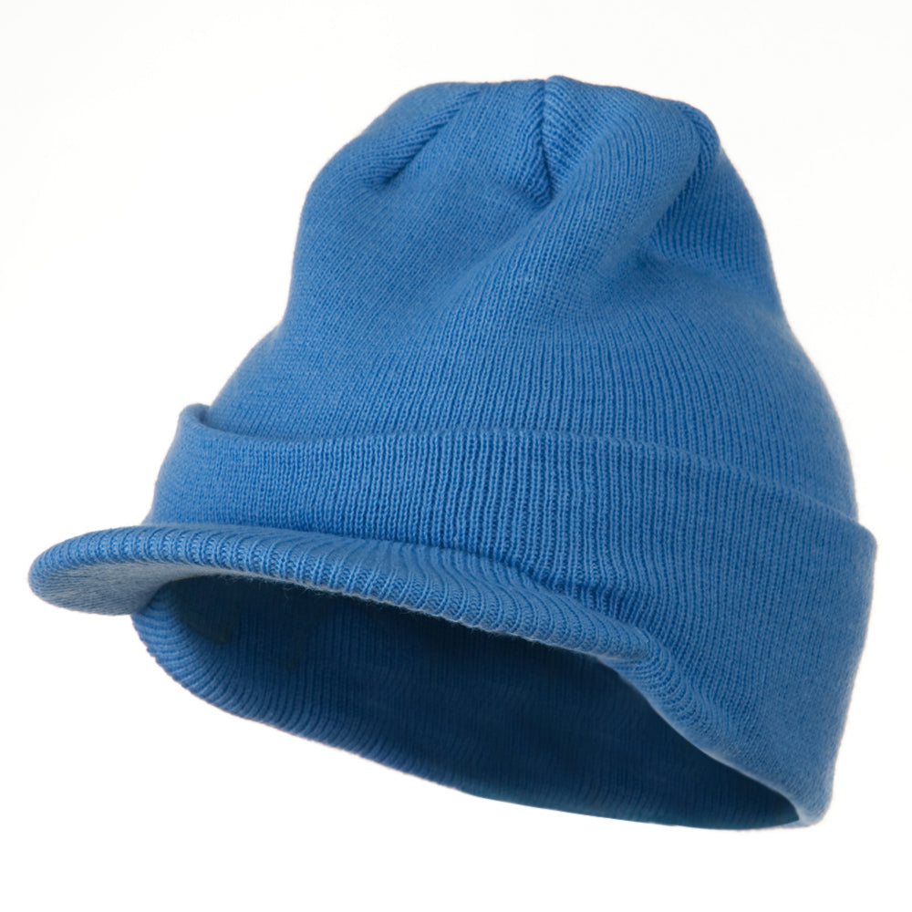 Cuff Knitted Beanie with Visor Bill