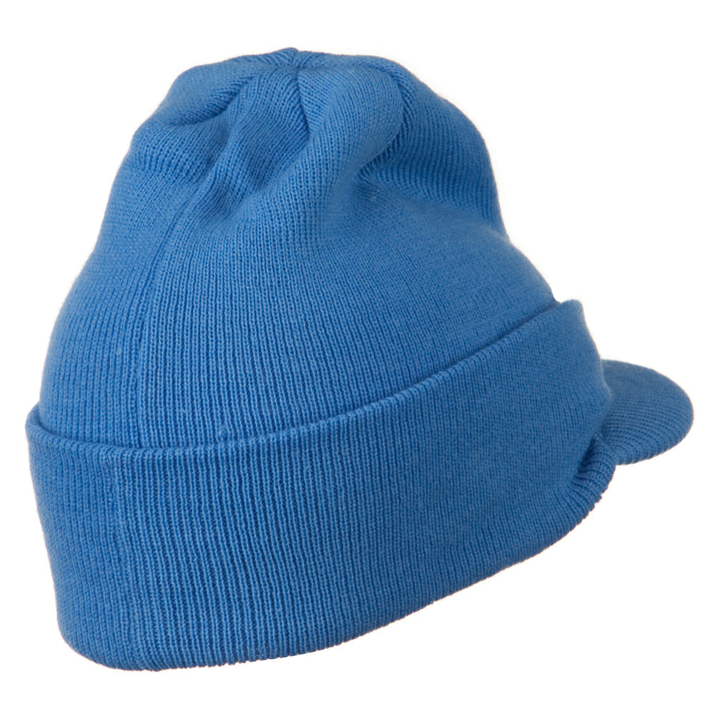 Cuff Knitted Beanie with Visor Bill