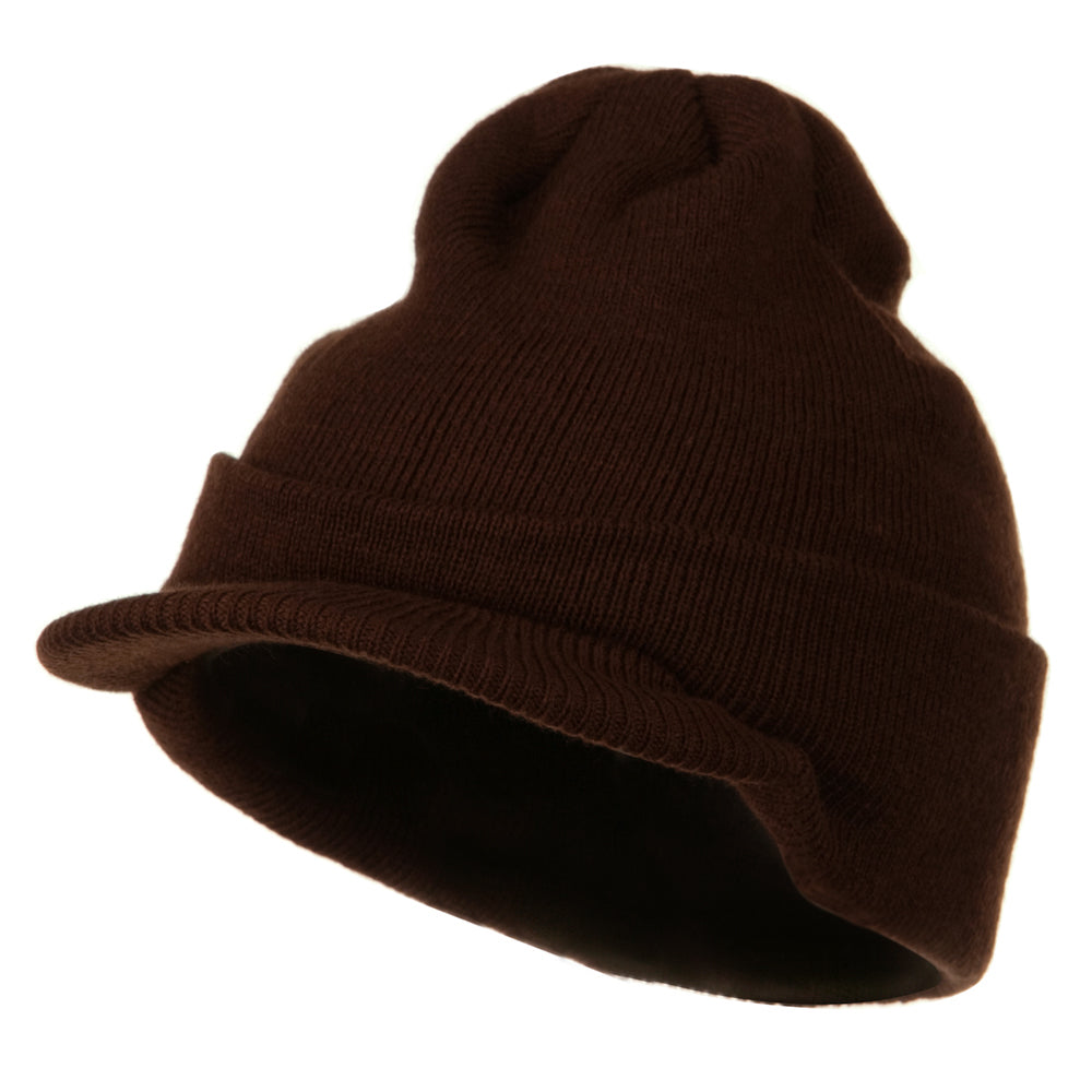 Cuff Knitted Beanie with Visor Bill