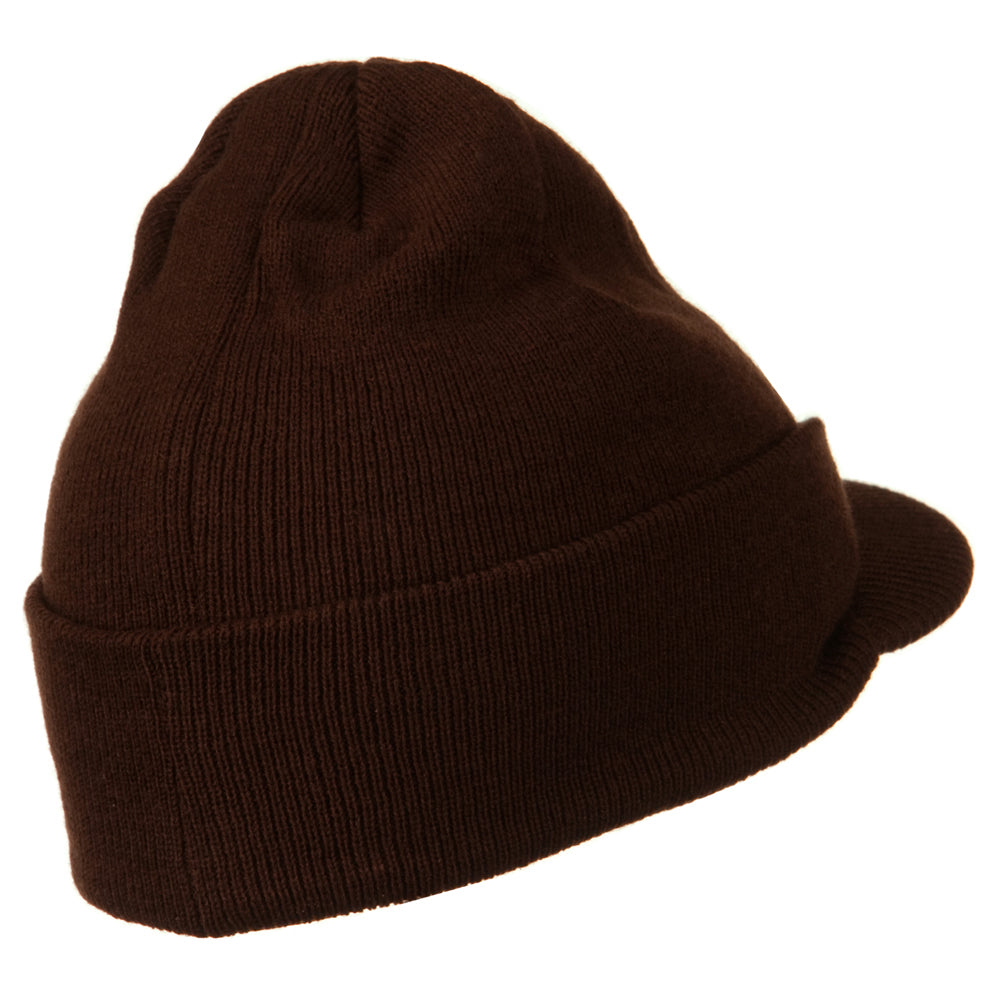 Cuff Knitted Beanie with Visor Bill