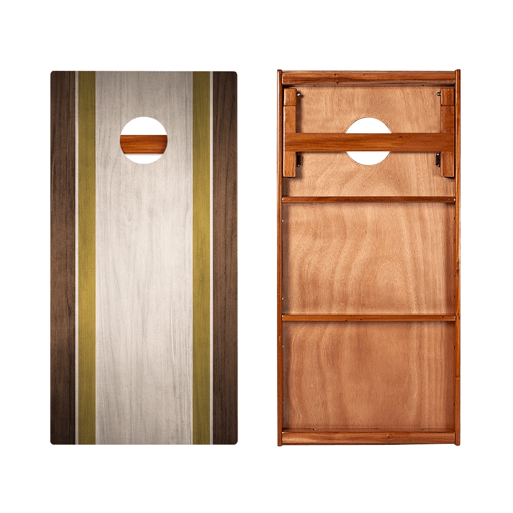 Classic Stripes Dark Wood Ivory and Gold Silver Series Cornhole Boards