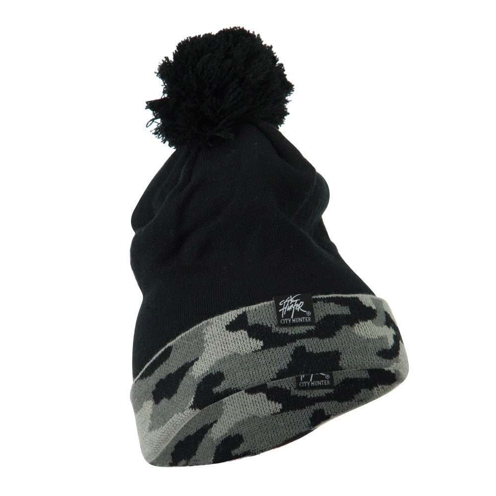 Camouflage Cuff Pom Beanie