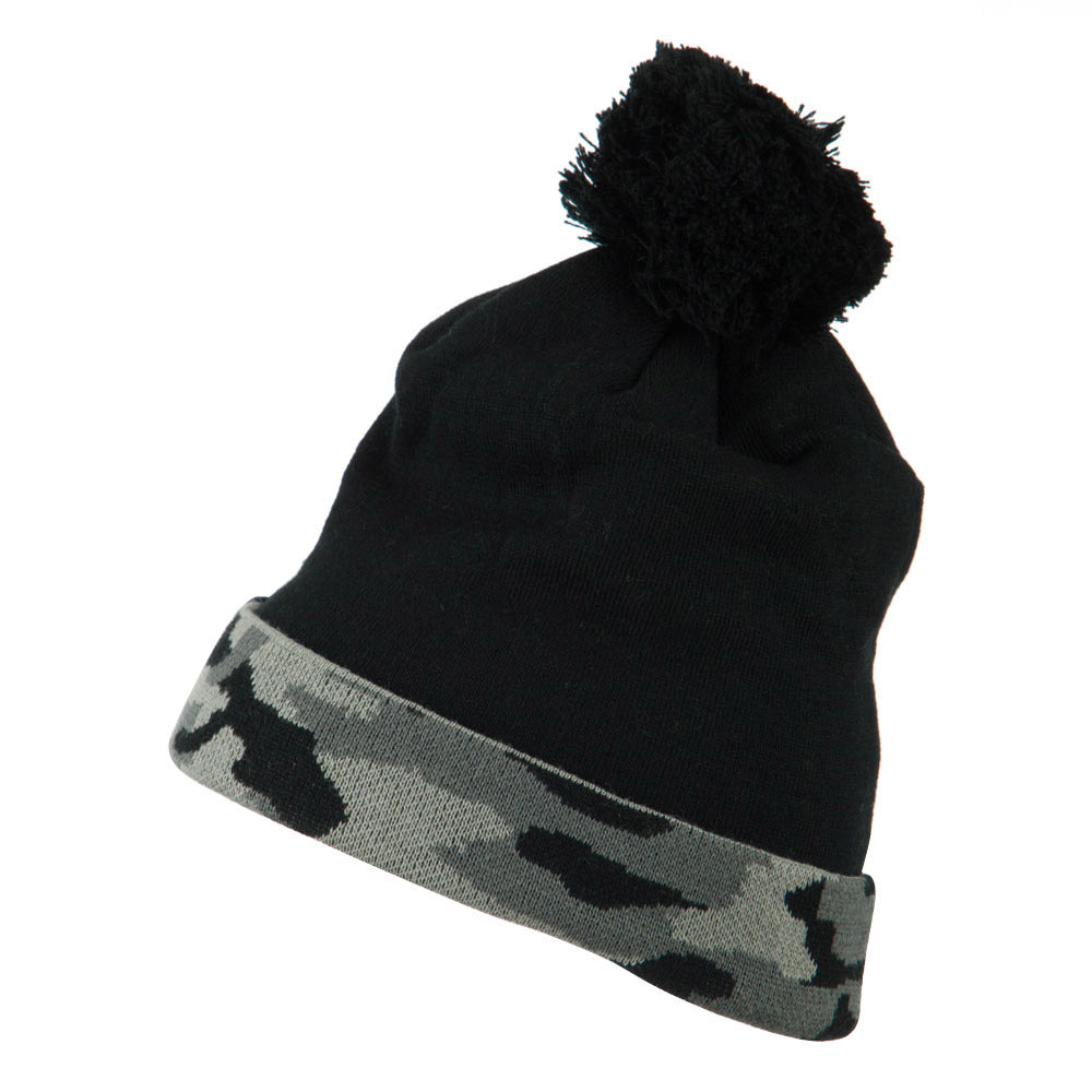 Camouflage Cuff Pom Beanie